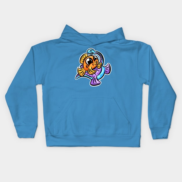 Tickling Fish and Plesiosaur Friends Cartoon Kids Hoodie by Squeeb Creative